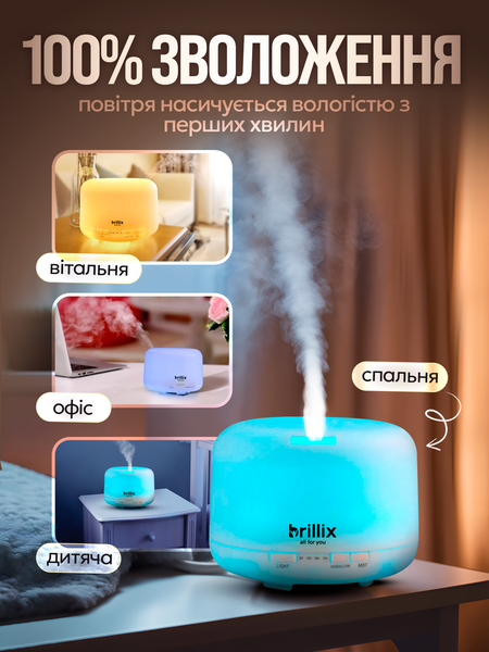 Зволожувач повітря-аромадифузор 3 в 1 Brillix AromaGlow 480X на 480 мл із дистанційним керуванням AromaGlow 480X фото