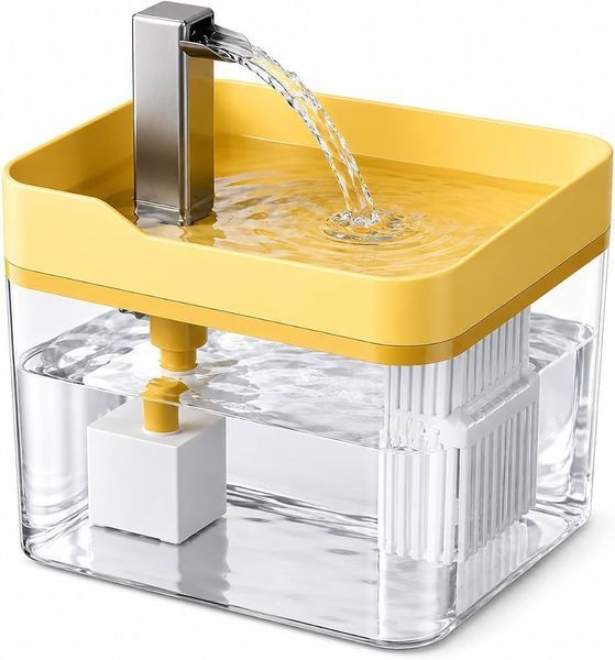 Питьевой фонтан для котов и собак 1,5L, поилка с фильтром и краном Желтая PetsWater-1.5/YL фото