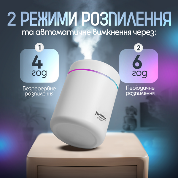Зволожувач повітря 300 мл з LED-підсвіткою Brillix AirGlow 2F 4 змінні фільтри в комплекті AirGlow 2F фото