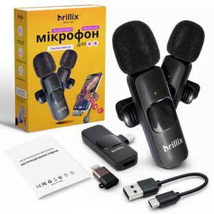 Подвійний бездротовий петличний мікрофон 2в1 для iPhone/Android (з USB Type-C) для запису відео, блогів та інтерв'ю ClearVoice WM-2X фото