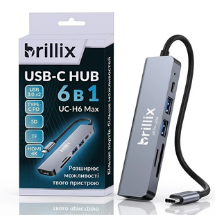 Адаптер 6в1, usb хаб для ноутбука: 4K HDMI+USB3.0*2+SD/TF Card Reader+PD Female (Hub-6/1) UC-H6 Max фото