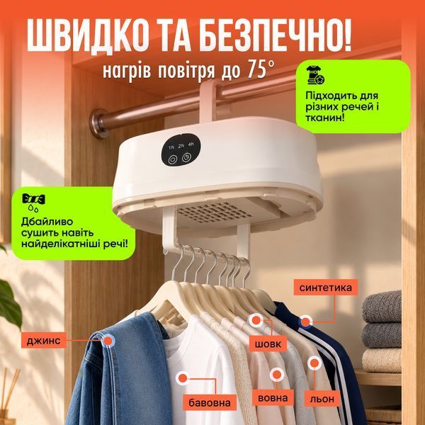 Електрична сушарка для білизни (одягу) рушників підвісна портативна електросушарка з чохлом HT-500 фото