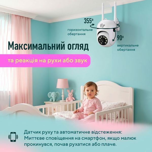 Видеоняня Wi-Fi A1 1080P &mdash; детская цифровая беспроводная IP камера 360&deg; с ночным видением и датчиком движения CA1-1080 фото
